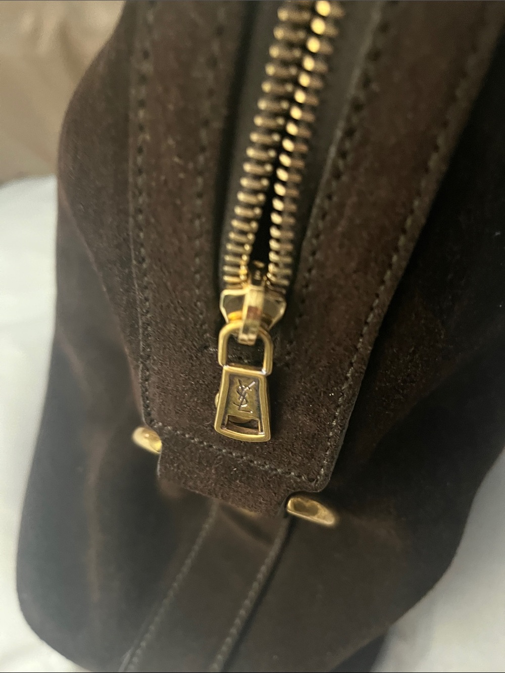 Yves Saint Laurent Black Suede & Leather Shoulder Bag with Gold Hardware - Picture 4 of 4